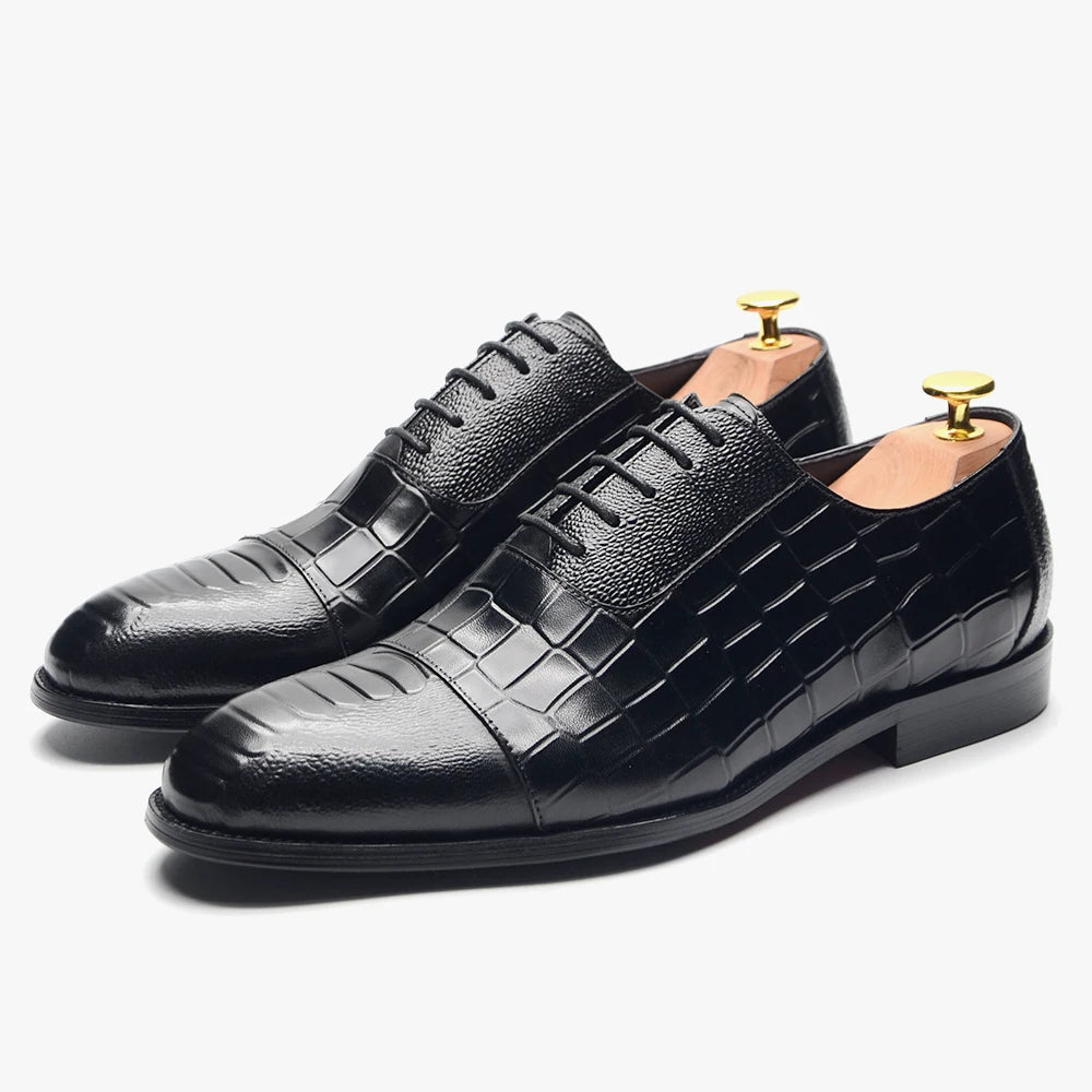 Lisbon Elegance Black Leather Oxfords